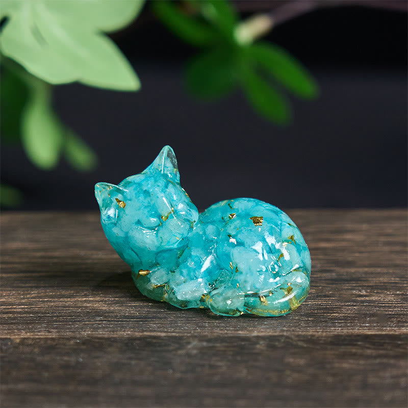 Kryształowe Buddha Stones z żywicy epoksydowej, mały kot, pozytywna dekoracja  - Akwamaryn (32*43*53mm) - image 16