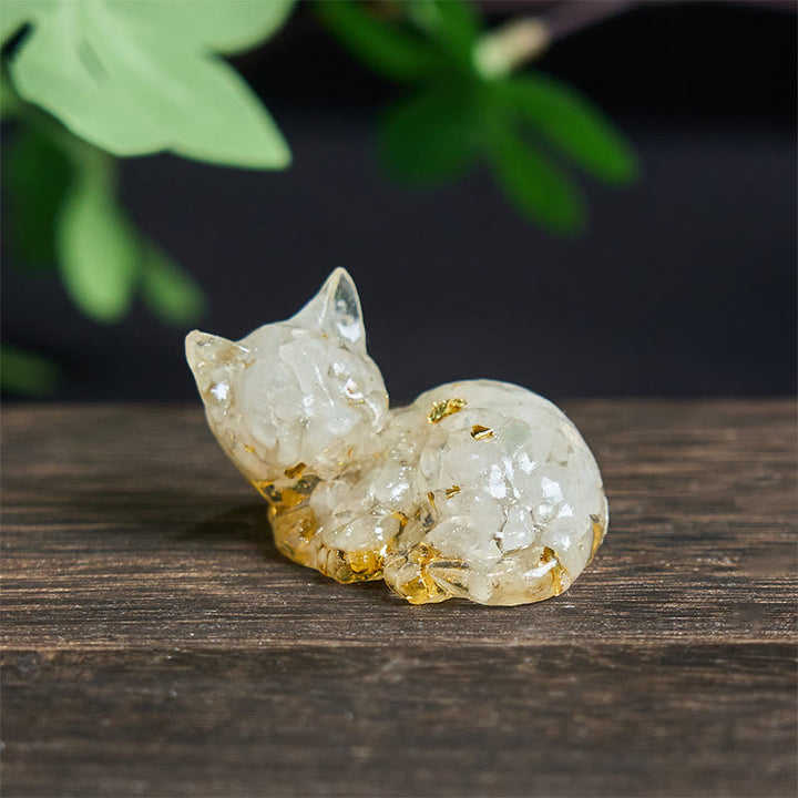 Kryształowe Buddha Stones z żywicy epoksydowej, mały kot, pozytywna dekoracja  - Biały turkus (32*43*53mm) - image 7