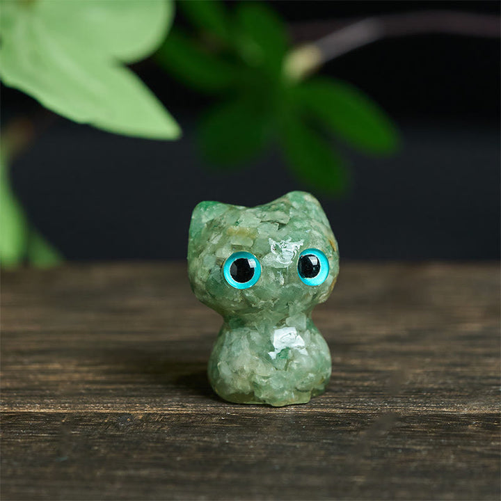 Kryształowe Buddha Stones z żywicy kroplowej, mały kot, dekoracja oczyszczająca - Zielony awenturyn (34*25*22mm) - image 18