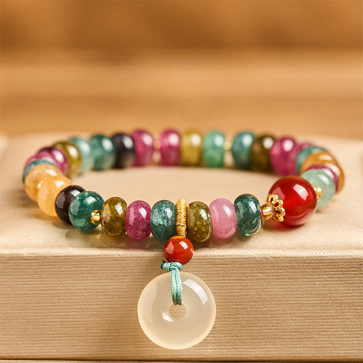 Buddha Stones Bransoletka z turmalinem i chalcedonem z zapięciem w kształcie symbolu pokoju i miłości. - image 1