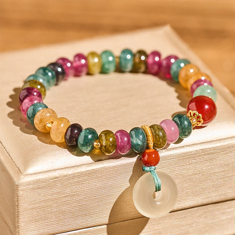 Buddha Stones Bransoletka z turmalinem i chalcedonem z zapięciem w kształcie symbolu pokoju i miłości. - image 2