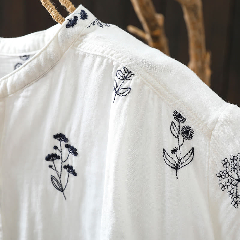 Koszula damska bawełniana z długim rękawem i haftowanymi guzikami w kwiaty z Buddha Stones - image 7