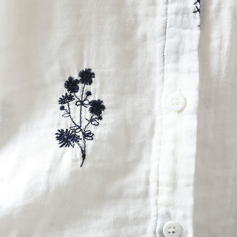 Koszula damska bawełniana z długim rękawem i haftowanymi guzikami w kwiaty z Buddha Stones - image 6