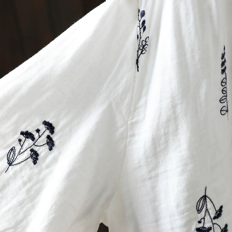 Koszula damska bawełniana z długim rękawem i haftowanymi guzikami w kwiaty z Buddha Stones - image 12