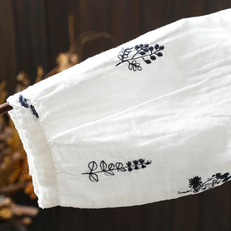 Koszula damska bawełniana z długim rękawem i haftowanymi guzikami w kwiaty z Buddha Stones - image 10