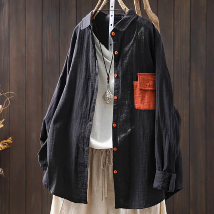 Koszula damska bawełniana z długim rękawem i kontrastowymi kieszeniami w kontrastowych kolorach z Buddha Stones - Czarny - US4-8/10, UK/AU8-12/14, EU36-40/42 (F) - image 18