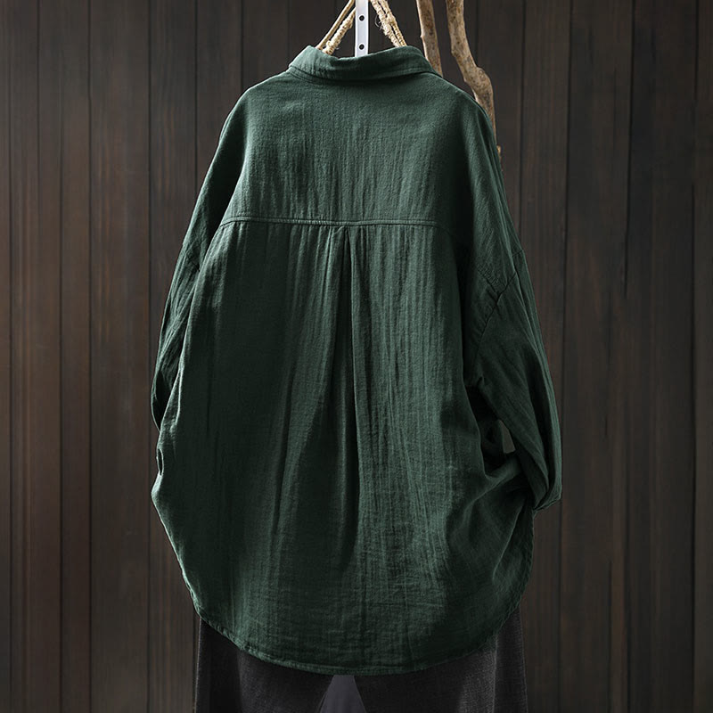 Koszula damska bawełniana z długim rękawem i kontrastowymi kieszeniami w kontrastowych kolorach z Buddha Stones - image 1