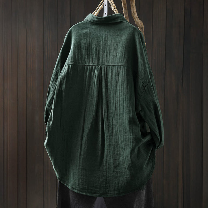 Koszula damska bawełniana z długim rękawem i kontrastowymi kieszeniami w kontrastowych kolorach z Buddha Stones - image 1