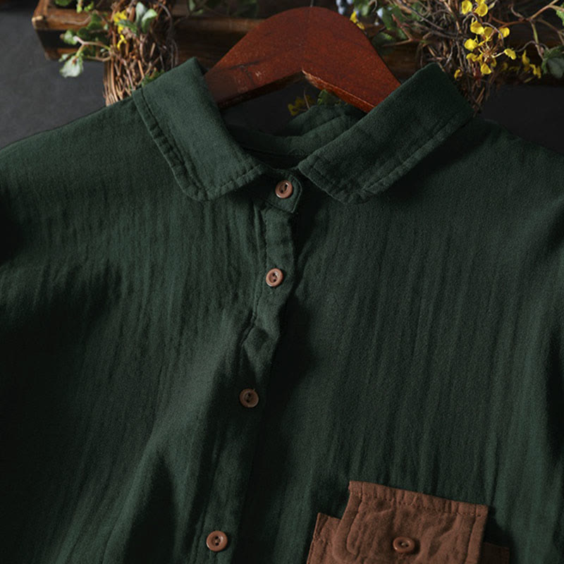 Koszula damska bawełniana z długim rękawem i kontrastowymi kieszeniami w kontrastowych kolorach z Buddha Stones - image 4