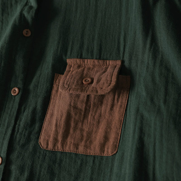 Koszula damska bawełniana z długim rękawem i kontrastowymi kieszeniami w kontrastowych kolorach z Buddha Stones - image 5