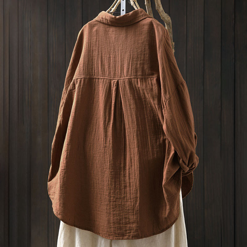 Koszula damska bawełniana z długim rękawem i kontrastowymi kieszeniami w kontrastowych kolorach z Buddha Stones - image 15