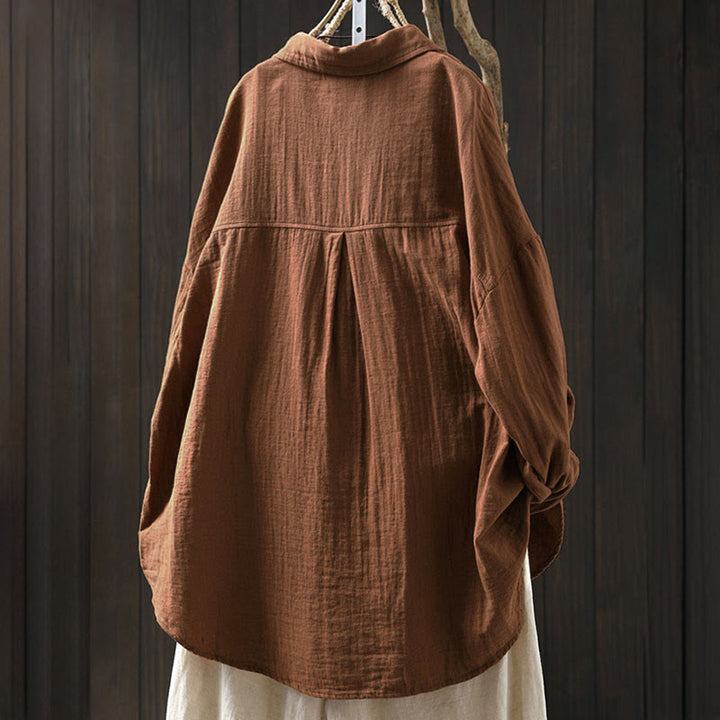 Koszula damska bawełniana z długim rękawem i kontrastowymi kieszeniami w kontrastowych kolorach z Buddha Stones - image 15