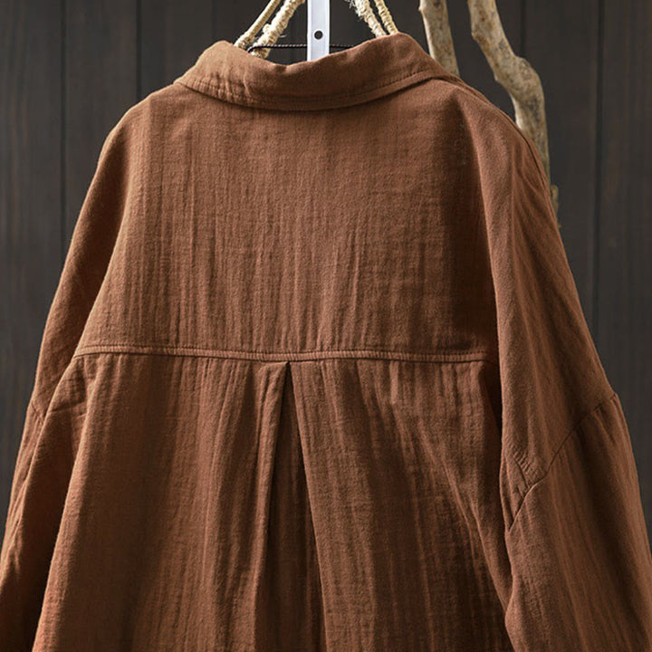 Koszula damska bawełniana z długim rękawem i kontrastowymi kieszeniami w kontrastowych kolorach z Buddha Stones - image 17