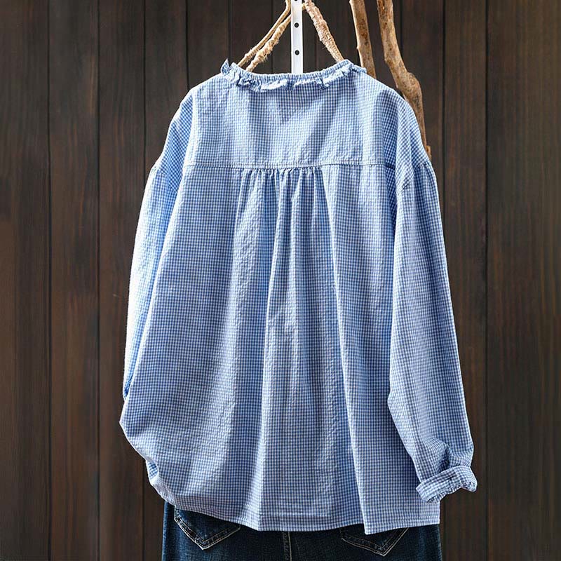 Koszula damska bawełniana z długim rękawem i guzikami w kratkę "Buddha Stones Spring" - image 1