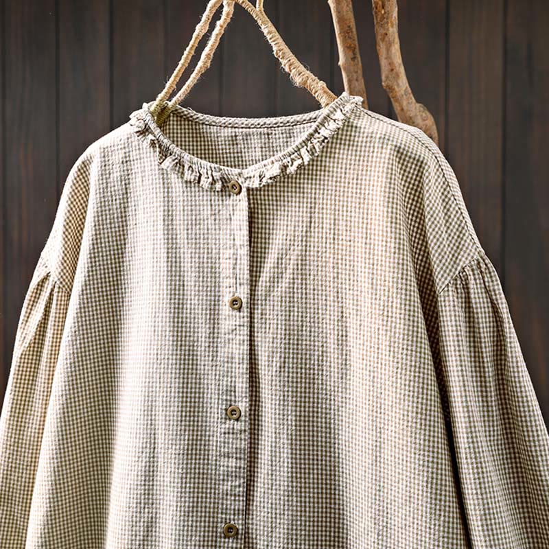 Koszula damska bawełniana z długim rękawem i guzikami w kratkę "Buddha Stones Spring" - image 14