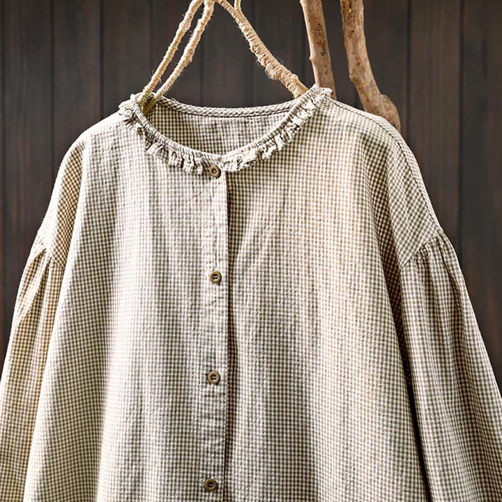 Koszula damska bawełniana z długim rękawem i guzikami w kratkę "Buddha Stones Spring" - image 14