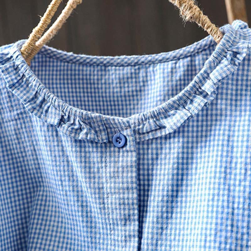 Koszula damska bawełniana z długim rękawem i guzikami w kratkę "Buddha Stones Spring" - image 4