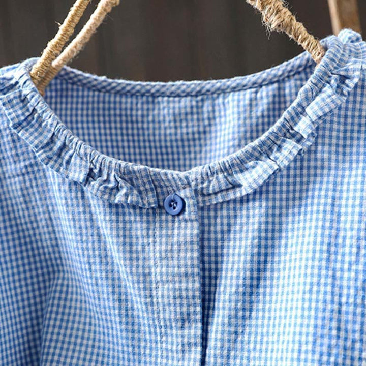 Koszula damska bawełniana z długim rękawem i guzikami w kratkę "Buddha Stones Spring" - image 4