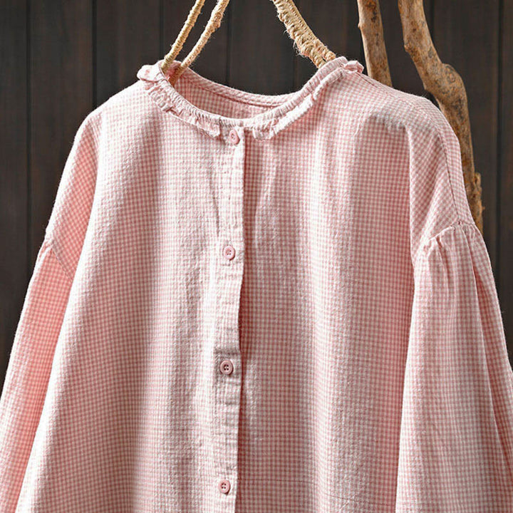 Koszula damska bawełniana z długim rękawem i guzikami w kratkę "Buddha Stones Spring" - image 12