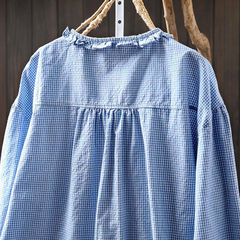 Koszula damska bawełniana z długim rękawem i guzikami w kratkę "Buddha Stones Spring" - image 3