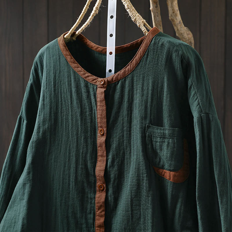 Koszula damska z długim rękawem z bawełny "Buddha Stones Spring" z kontrastowymi guzikami - image 1