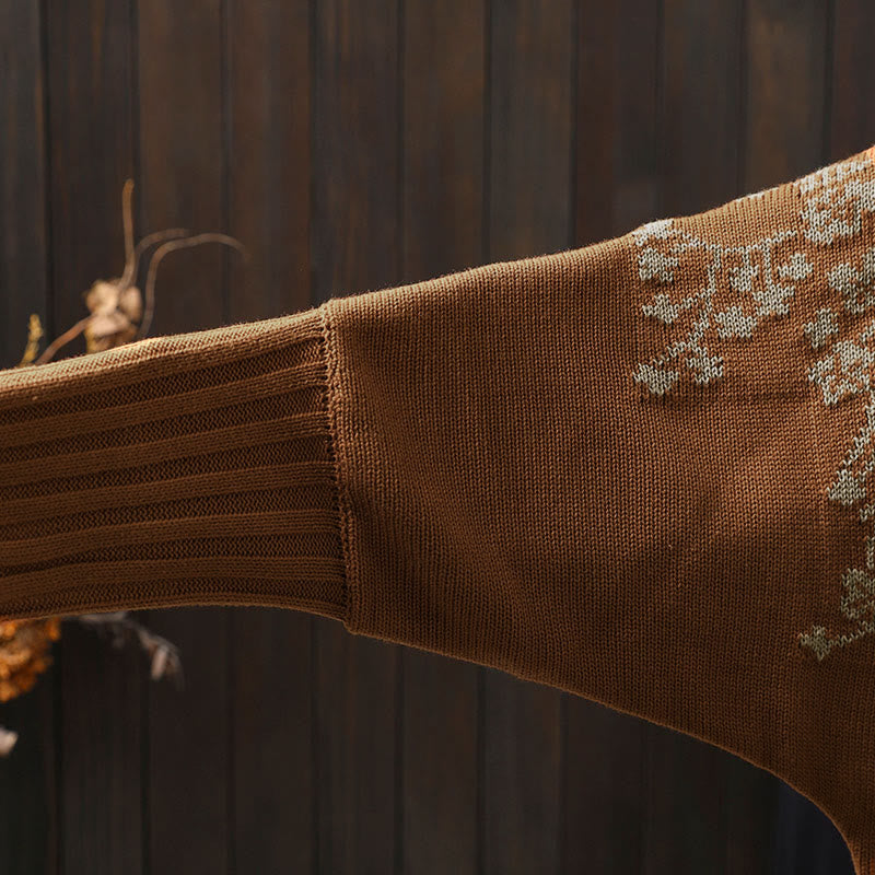 Kardigan damski z dzianiny z długim rękawem typu nietoperz, z kwiatowymi guzikami w kształcie Buddha Stones - image 10