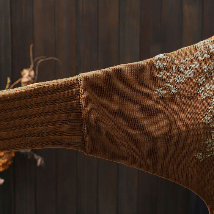 Kardigan damski z dzianiny z długim rękawem typu nietoperz, z kwiatowymi guzikami w kształcie Buddha Stones - image 10