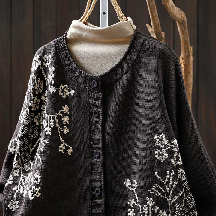 Kardigan damski z dzianiny z długim rękawem typu nietoperz, z kwiatowymi guzikami w kształcie Buddha Stones - image 18