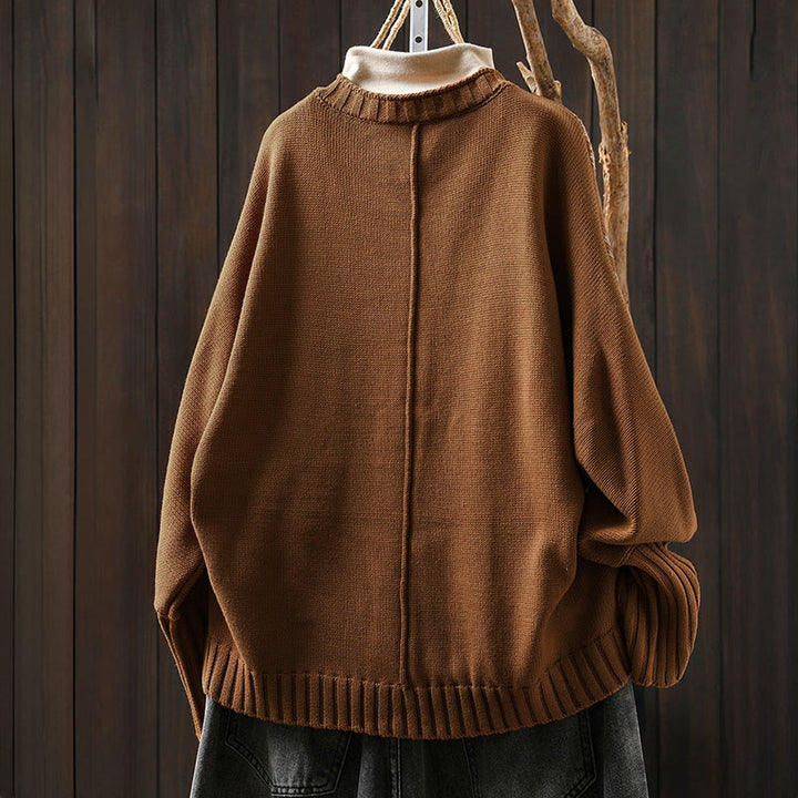 Kardigan damski z dzianiny z długim rękawem typu nietoperz, z kwiatowymi guzikami w kształcie Buddha Stones - image 3