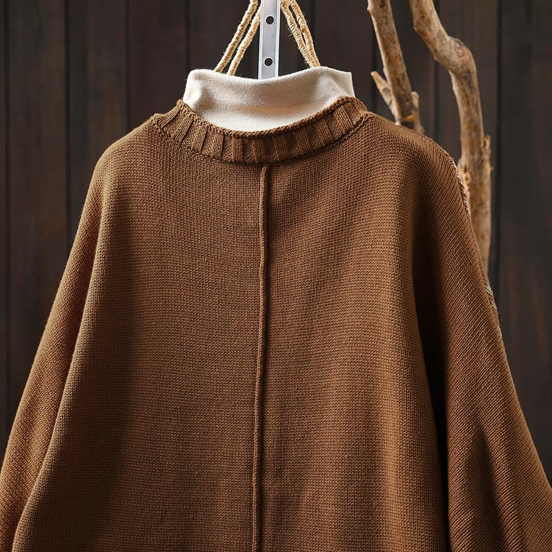 Kardigan damski z dzianiny z długim rękawem typu nietoperz, z kwiatowymi guzikami w kształcie Buddha Stones - image 6