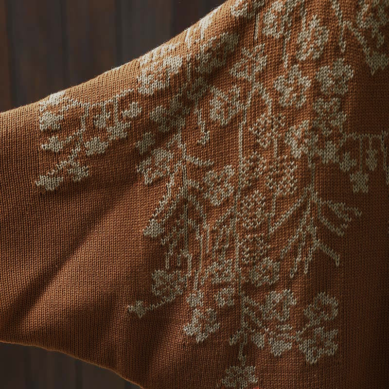 Kardigan damski z dzianiny z długim rękawem typu nietoperz, z kwiatowymi guzikami w kształcie Buddha Stones - image 11