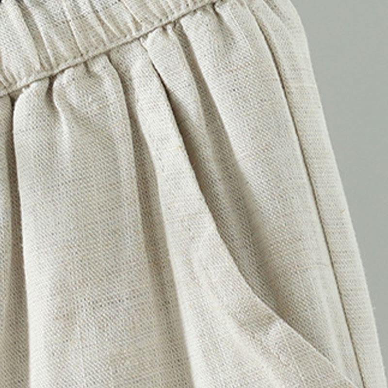 Damskie spodnie z szerokimi nogawkami i kieszeniami, kontrastowe, bawełniane i lniane, z motywem Buddha Stones - image 12