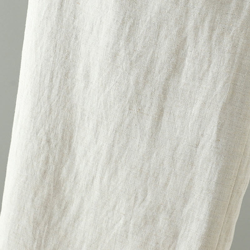 Damskie spodnie z szerokimi nogawkami i kieszeniami, kontrastowe, bawełniane i lniane, z motywem Buddha Stones - image 13