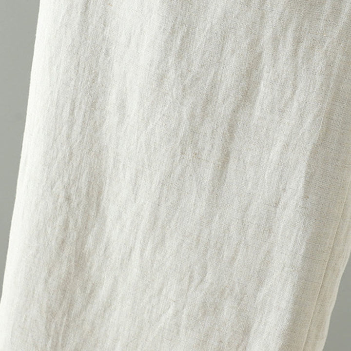 Damskie spodnie z szerokimi nogawkami i kieszeniami, kontrastowe, bawełniane i lniane, z motywem Buddha Stones - image 13