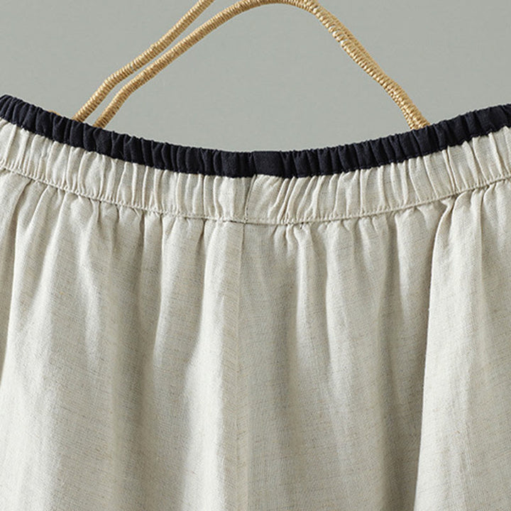 Damskie spodnie z szerokimi nogawkami i kieszeniami, kontrastowe, bawełniane i lniane, z motywem Buddha Stones - image 9