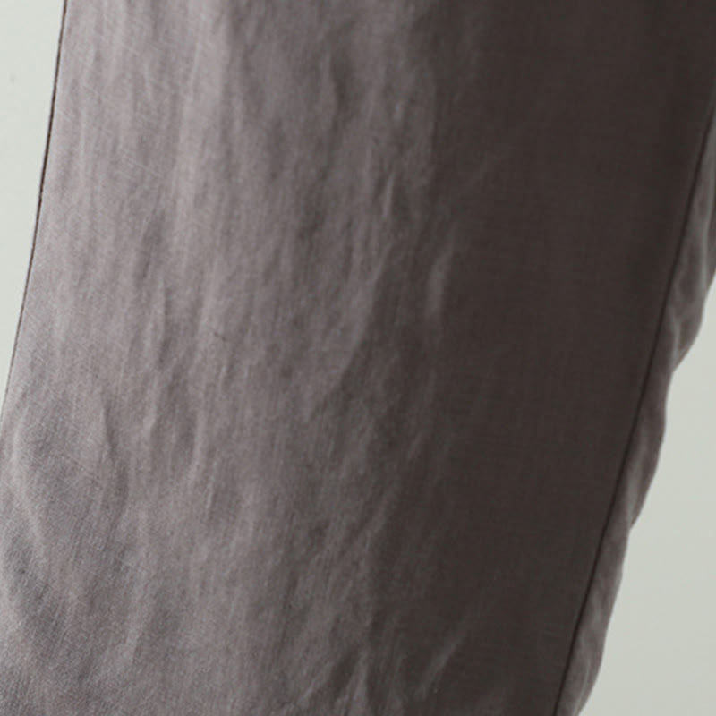 Damskie spodnie z szerokimi nogawkami i kieszeniami, kontrastowe, bawełniane i lniane, z motywem Buddha Stones - image 21