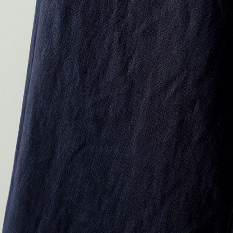 Damskie spodnie z szerokimi nogawkami i kieszeniami, kontrastowe, bawełniane i lniane, z motywem Buddha Stones - image 4