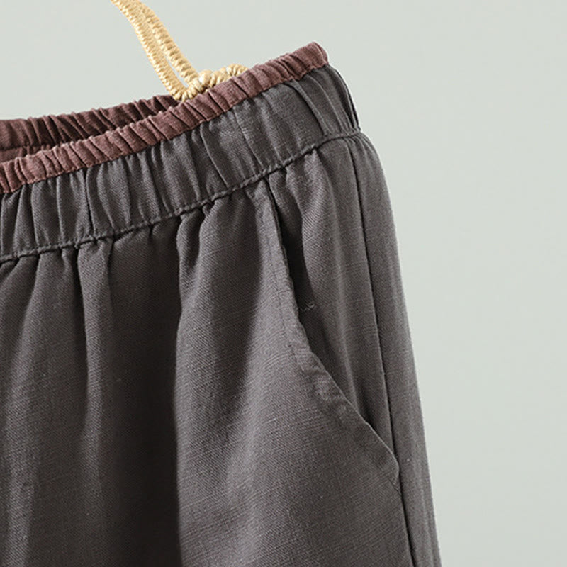 Damskie spodnie z szerokimi nogawkami i kieszeniami, kontrastowe, bawełniane i lniane, z motywem Buddha Stones - image 19