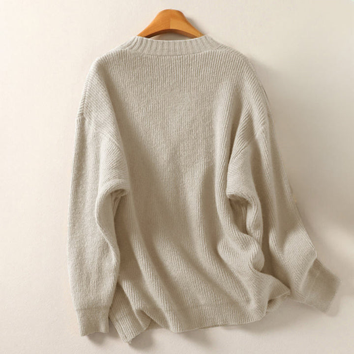 Kardigan z dzianiny damskiej z długim rękawem i dekoltem w serek z motywem Buddha Stones, z bawełny i guzikami - image 1