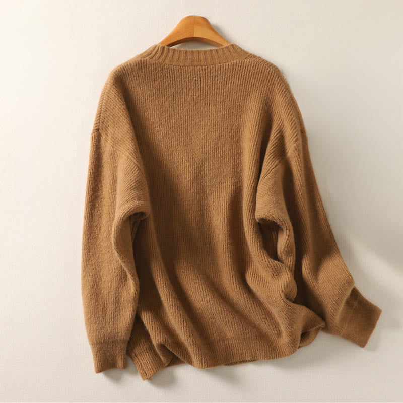 Kardigan z dzianiny damskiej z długim rękawem i dekoltem w serek z motywem Buddha Stones, z bawełny i guzikami - image 4