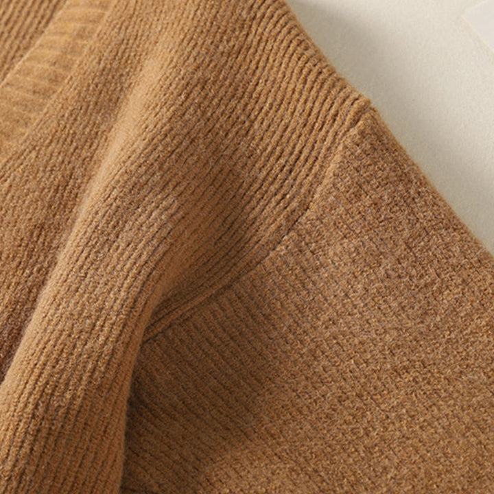 Kardigan z dzianiny damskiej z długim rękawem i dekoltem w serek z motywem Buddha Stones, z bawełny i guzikami - image 7