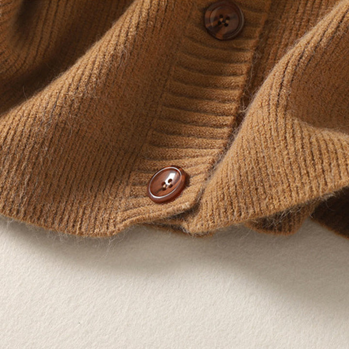 Kardigan z dzianiny damskiej z długim rękawem i dekoltem w serek z motywem Buddha Stones, z bawełny i guzikami - image 10