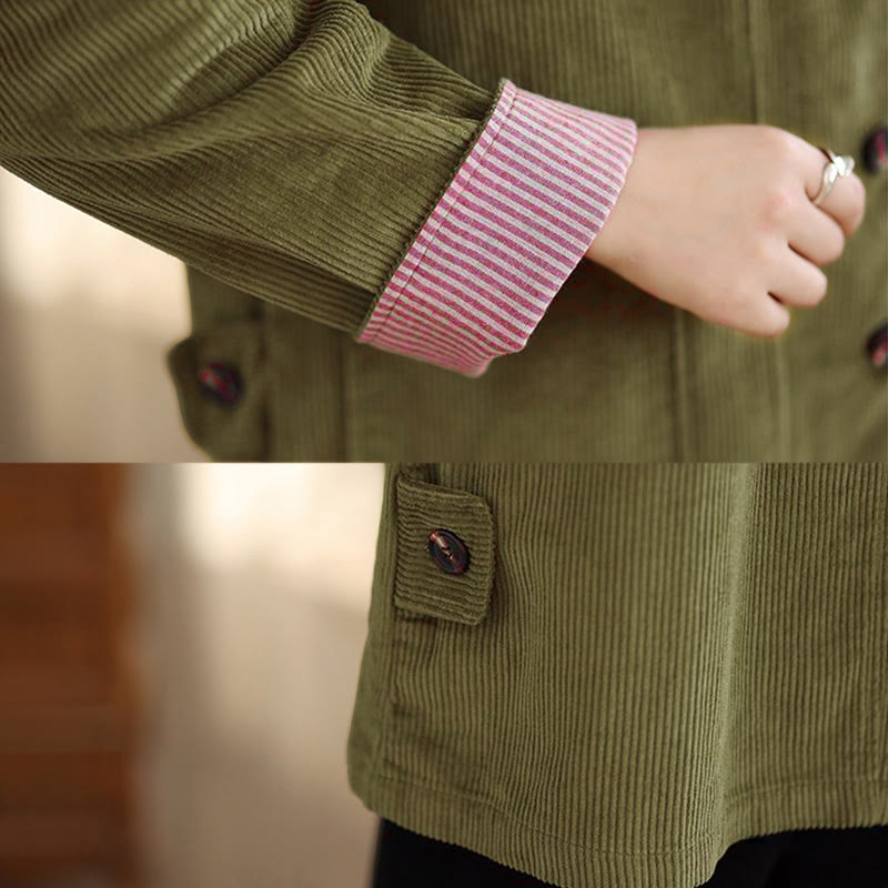 Kurtka damska sztruksowa z długim rękawem i kieszeniami, z motywem Buddha Stones, zapinana na guziki - image 16