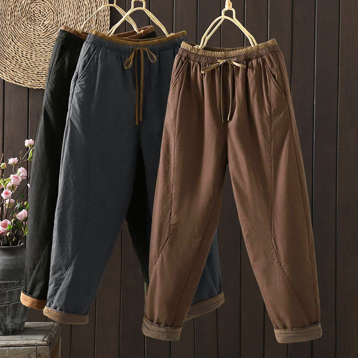 Damskie spodnie termiczne haremowe z kieszeniami i gładką bawełną Buddha Stones - image 0