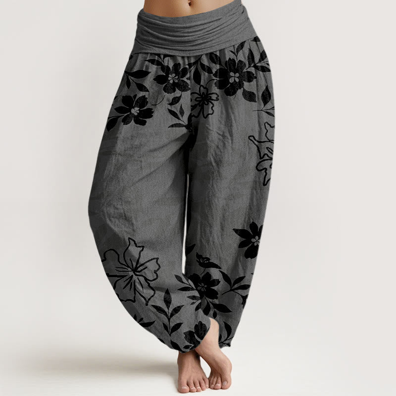 Buddha Stones damskie z elastyczną talią i bawełnianą podeszwą w stylu retro z motywem kwiatów i liści - DimGray - US16, UK/AU20, EU48 (3XL) - image 5