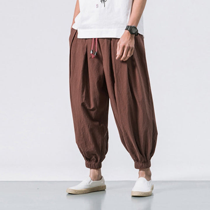 Spodnie sportowe męskie z bawełny w jednolitym kolorze, ściągane sznurkiem i kieszeniami, Buddha Stones Casual Sports - image 33