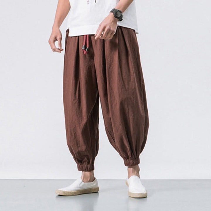 Spodnie sportowe męskie z bawełny w jednolitym kolorze, ściągane sznurkiem i kieszeniami, Buddha Stones Casual Sports - image 31