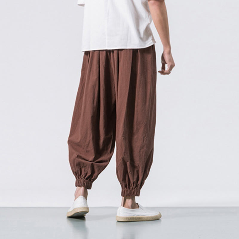 Spodnie sportowe męskie z bawełny w jednolitym kolorze, ściągane sznurkiem i kieszeniami, Buddha Stones Casual Sports - image 32