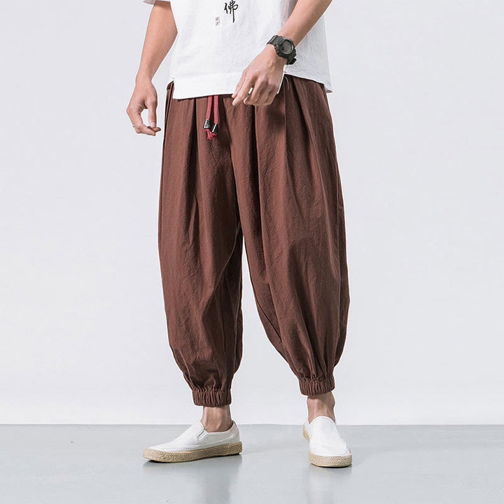 Spodnie sportowe męskie z bawełny w jednolitym kolorze, ściągane sznurkiem i kieszeniami, Buddha Stones Casual Sports - Czekolada - US/UK/AU46， EU56 (5XL) - image 26