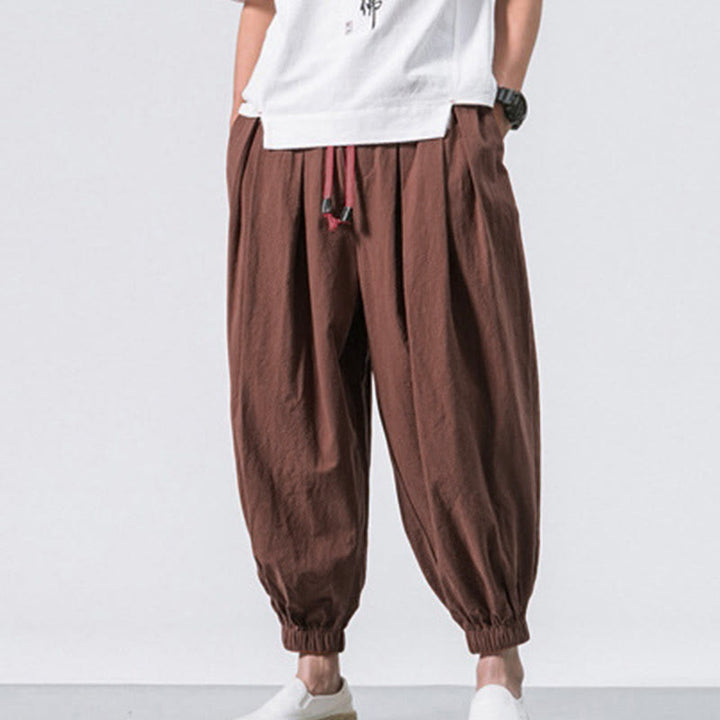 Spodnie sportowe męskie z bawełny w jednolitym kolorze, ściągane sznurkiem i kieszeniami, Buddha Stones Casual Sports - image 35